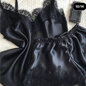 2pc black lace sleep short set